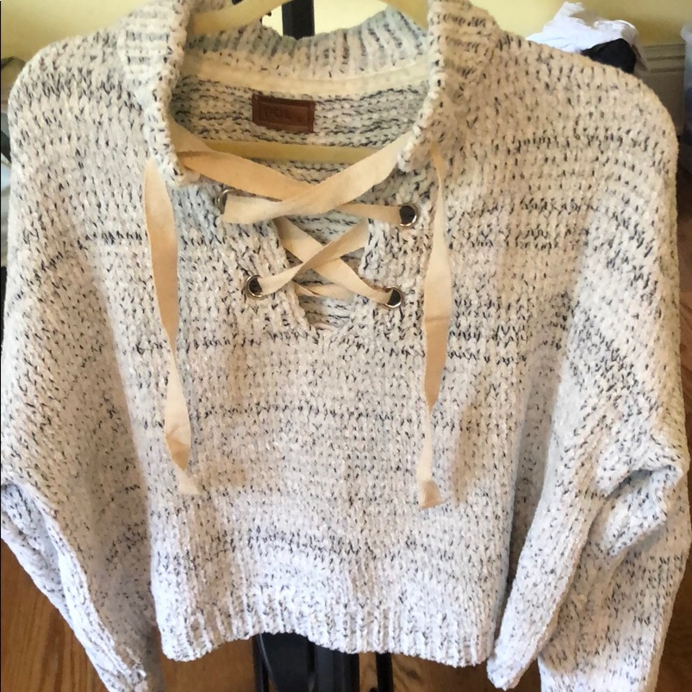 Chenille lace up sweater
